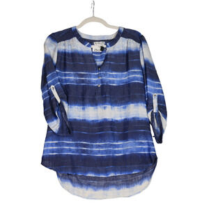 Kim Rogers Tunic Top Blouse Womens Size Petite Medium Blue Batik Lagenlook